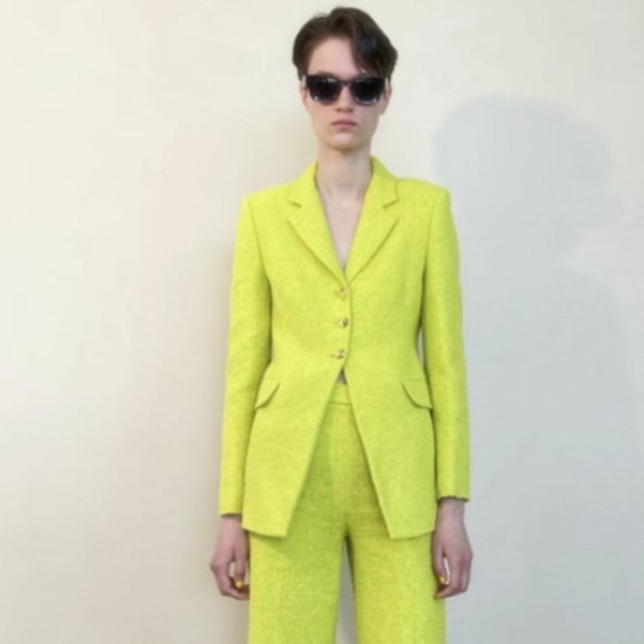 ZARA Women NEW TEXTURED WEAVE BLAZER LONG JACKET LIME GREEN 2813/469 XS S - Picture 5 of 10